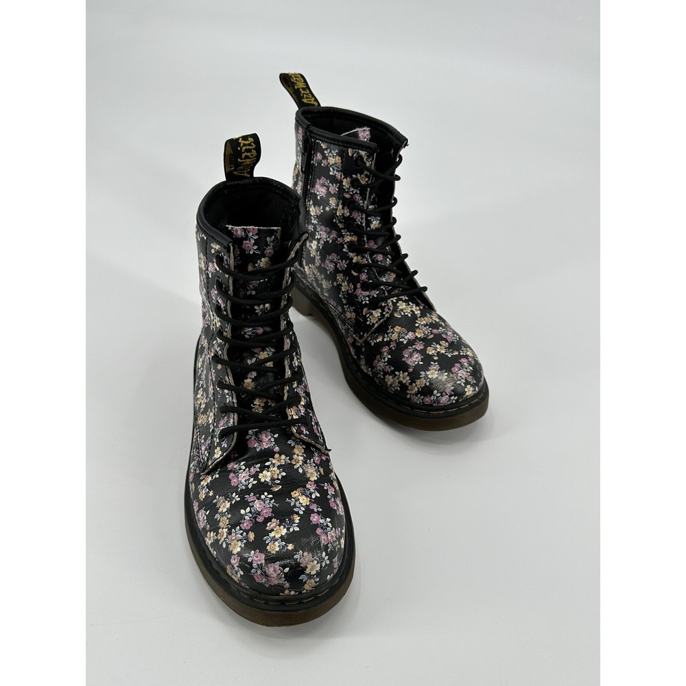 Dr Marten's Combat Boot Youth Girl Delaney‎ Black Flower Print Size US 3 UK 2
